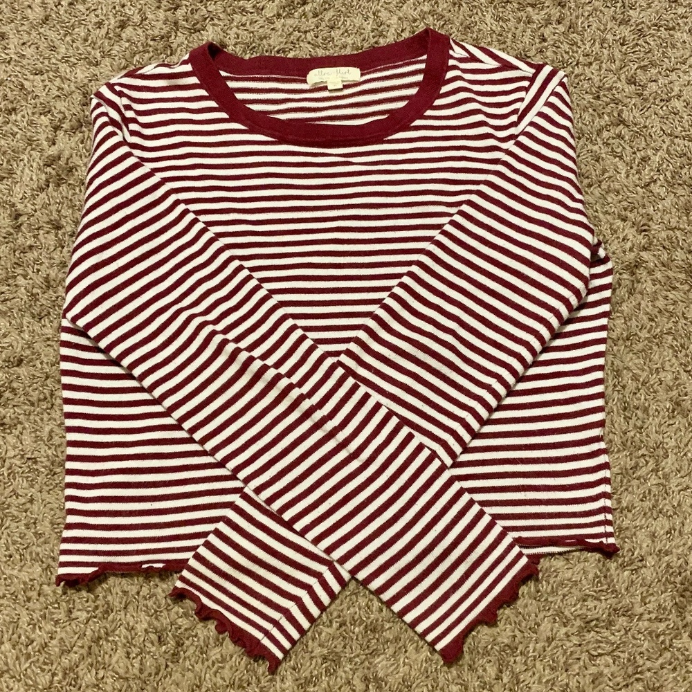 Women's medium maroon and white stripped long-sleeved top.